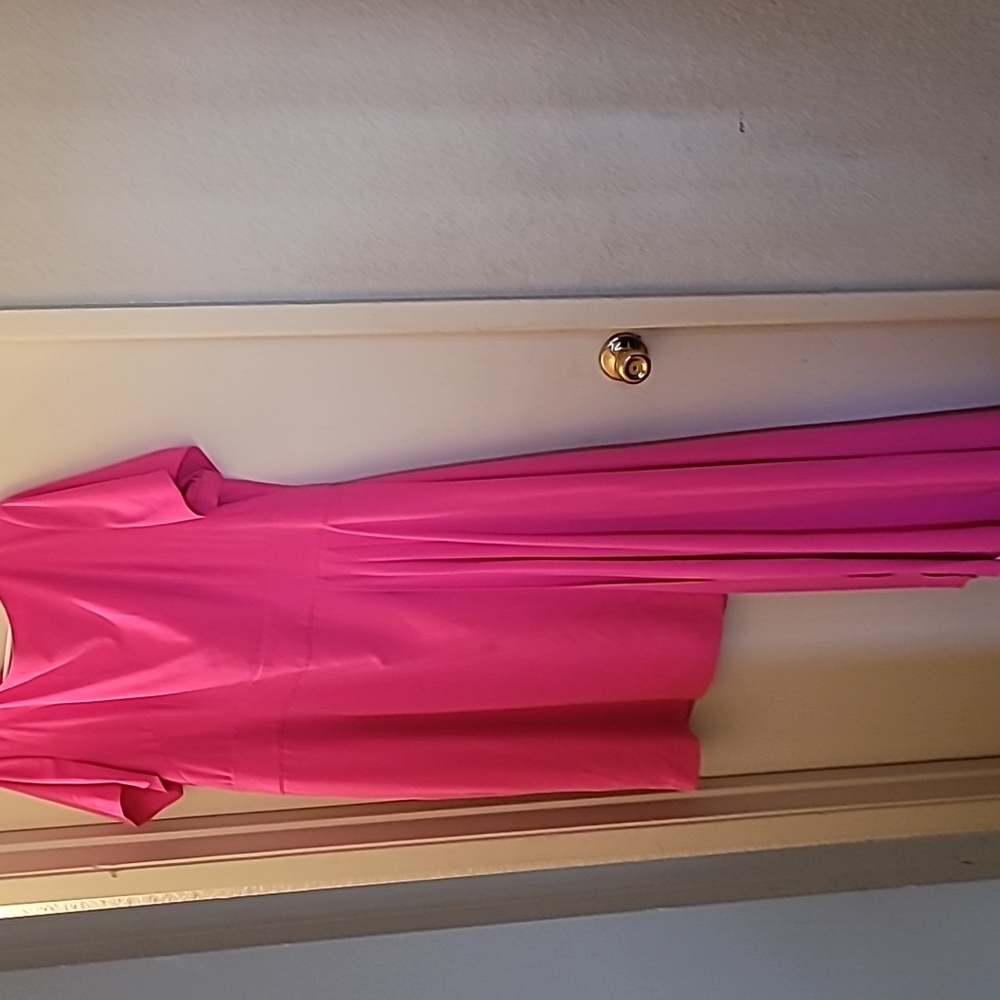 Pink kneelength dress flowing train